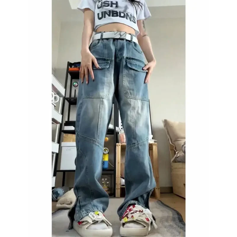 Multi-Pocket Retro Street High Waisted Harajuku Style Jeans - Image 4