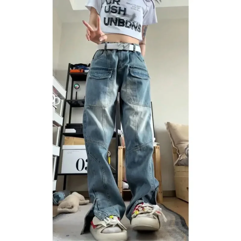 Multi-Pocket Retro Street High Waisted Harajuku Style Jeans - Image 5