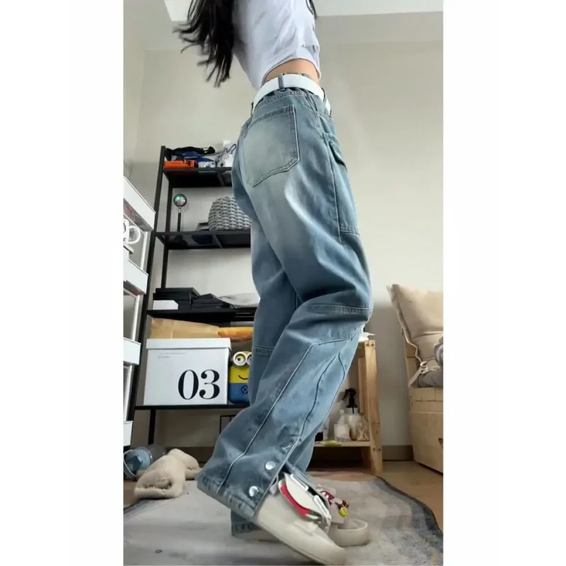 Multi-Pocket Retro Street High Waisted Harajuku Style Jeans - Image 6