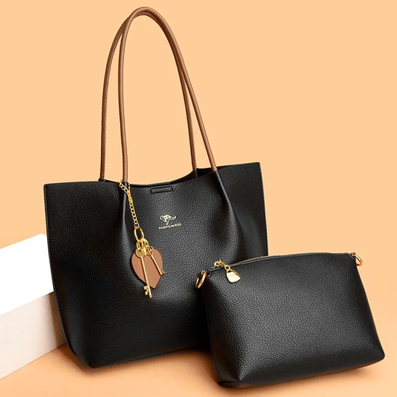 Leisure Soft Leather Large Capacity Shopping Shoulder Bags - Image 2