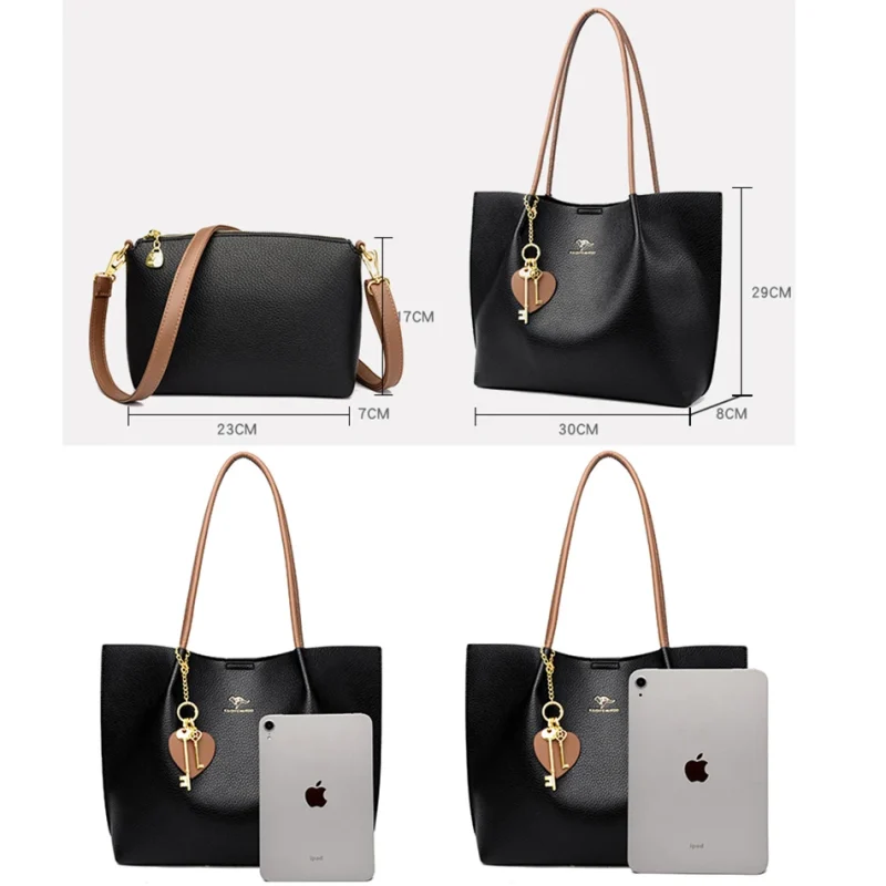 Leisure Soft Leather Large Capacity Shopping Shoulder Bags - Image 4