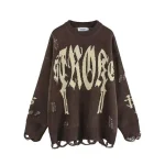 Vintage Letter Tassel Hole Gothic Dark Couple Pullover - Image 2