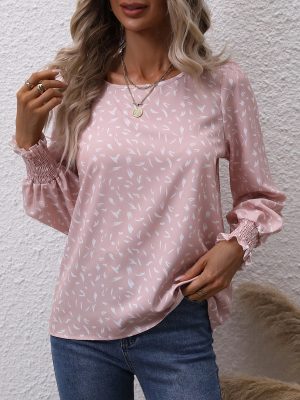 Leopard Print Chiffon Office Top: Women’s Round Neck Shirt