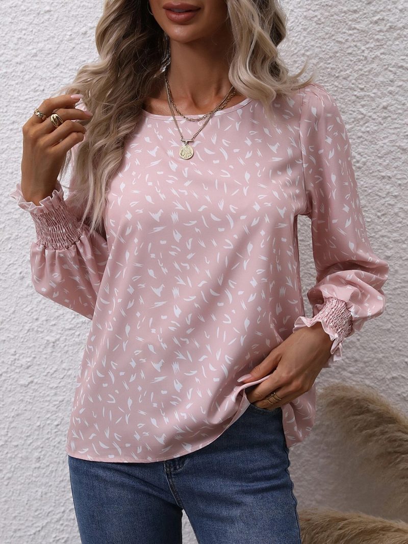 Leopard Print Chiffon Office Top: Women's Round Neck Shirt
