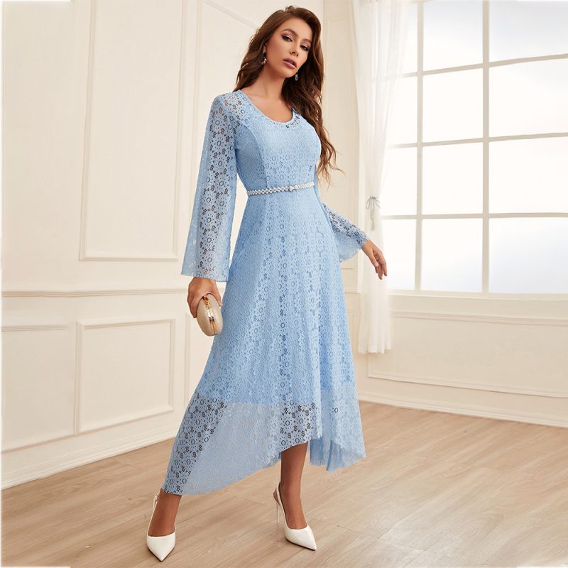 Spring/Summer Casual Two-Piece Set: Maxi Dress with Round Neck, A-line Design, and Big Hem
