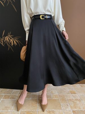 French High Waist Front Piece Stand Cut A-line Skirt: Belted for Early Spring