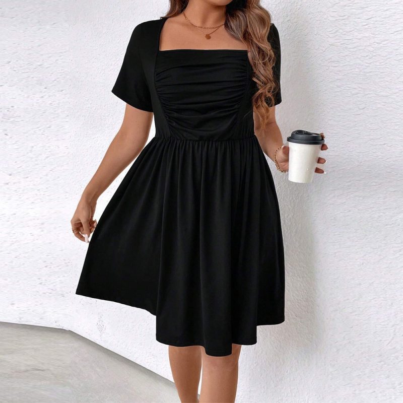 Plus Size Shein Spring/Summer Square Neck Cinched Short Sleeve Dress - Image 4