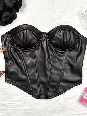 Sexy Brazilian Leather Boning Corset Bra: Temptation for Nightclubs, Backless with Zipper, Perfect for Inner or Outer Wear Women’s Top