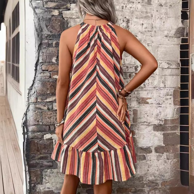 Women's Summer Clothing: Rainbow Dress with Colorful Striped Halte - Image 4