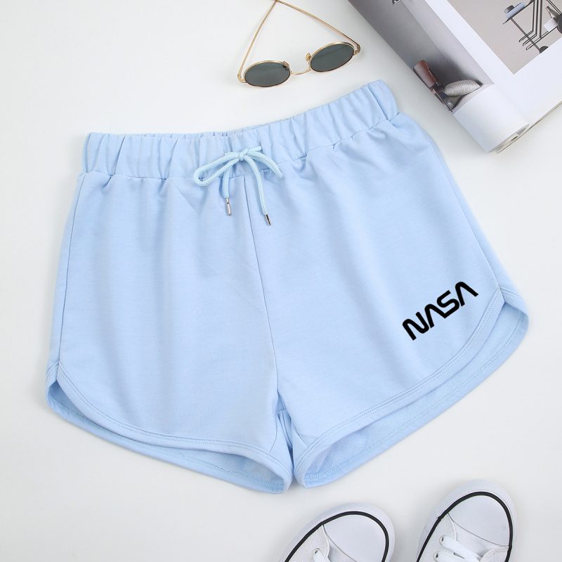 Summer Women's Fashionable Casual Sports Shorts: Simple NASA Letter Graphic Printing