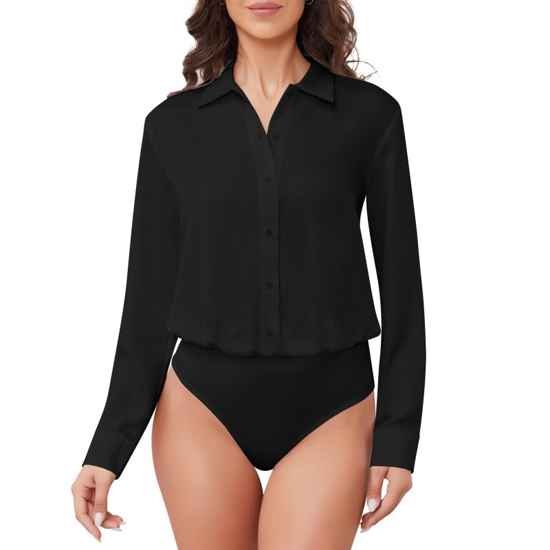 One-Piece Button Long Sleeve Shirt Tights for Women
