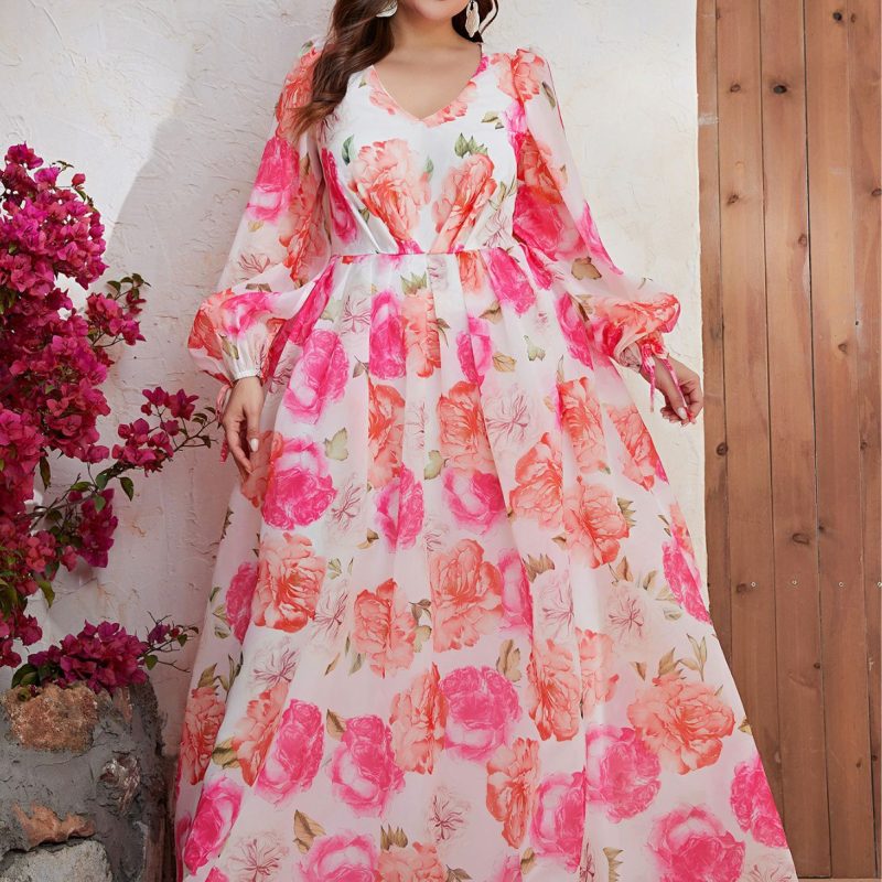 Plus Size Sweet Holiday Dress: Chiffon Long Sleeve - Image 4