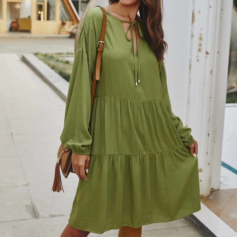 SolidStyle Mid-Length Dress: Women's V Neck - Image 2