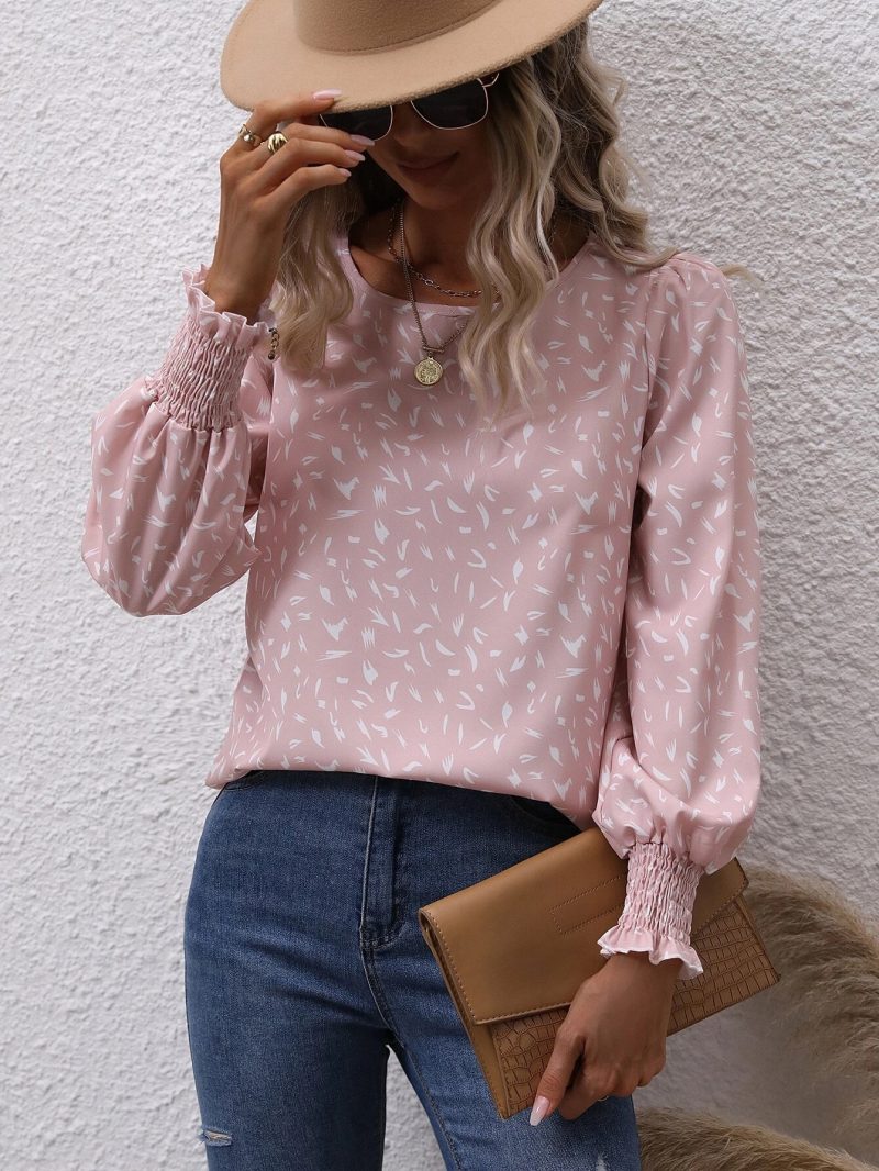 Leopard Print Chiffon Office Top: Women's Round Neck Shirt - Image 3