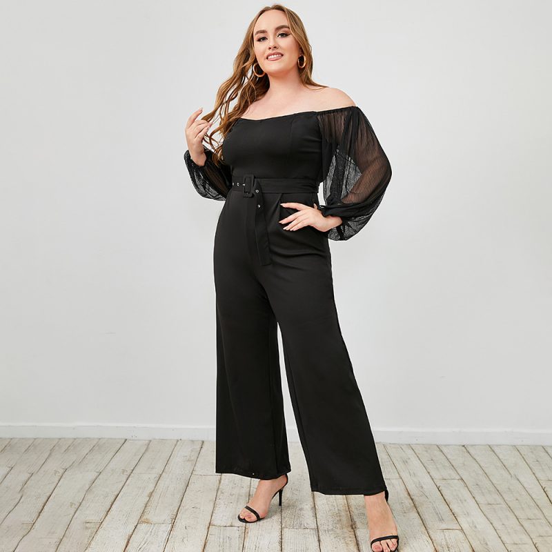 Spring Plus Size Women's Bodysuit: One-Neck Belt Waist Slim Fit - Image 3