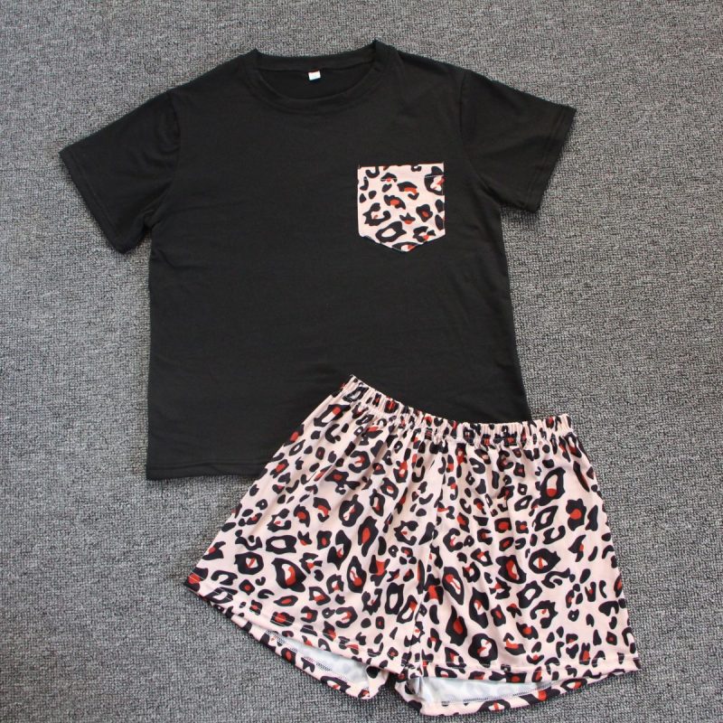 Patchwork Short Sleeve Shorts Pajamas: Women's Home Wear Suit