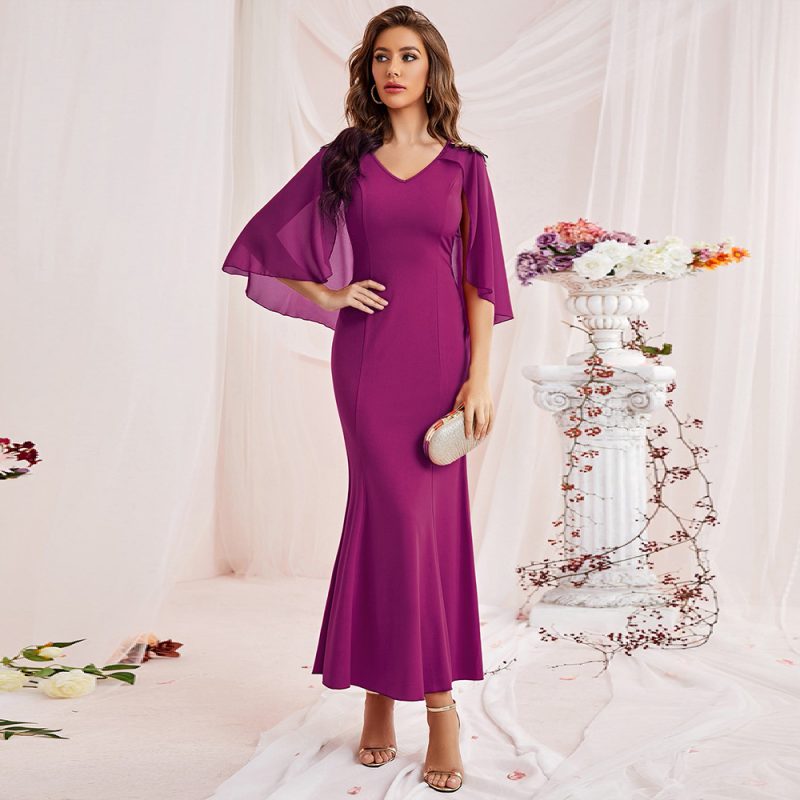 Autumn V-Neck Mesh Ruffle Dress - Image 3