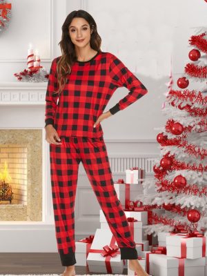 Women’s Homewear Pajamas Suit: Christmas Elk Long Sleeve Trousers