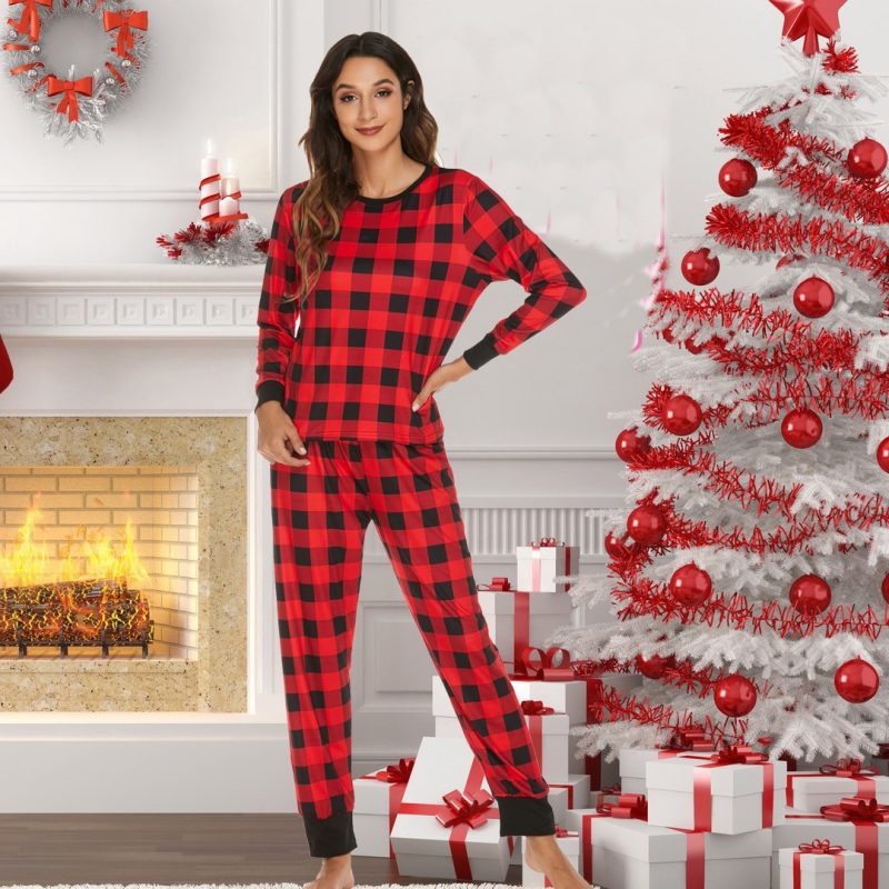 Women's Homewear Pajamas Suit: Christmas Elk Long Sleeve Trousers