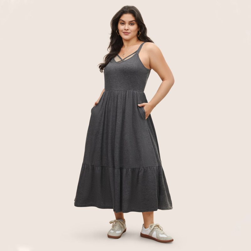 Plus Size Loose Casual Vacation Maxi Dress with Nipped Waist and Pocket Sling - Image 4