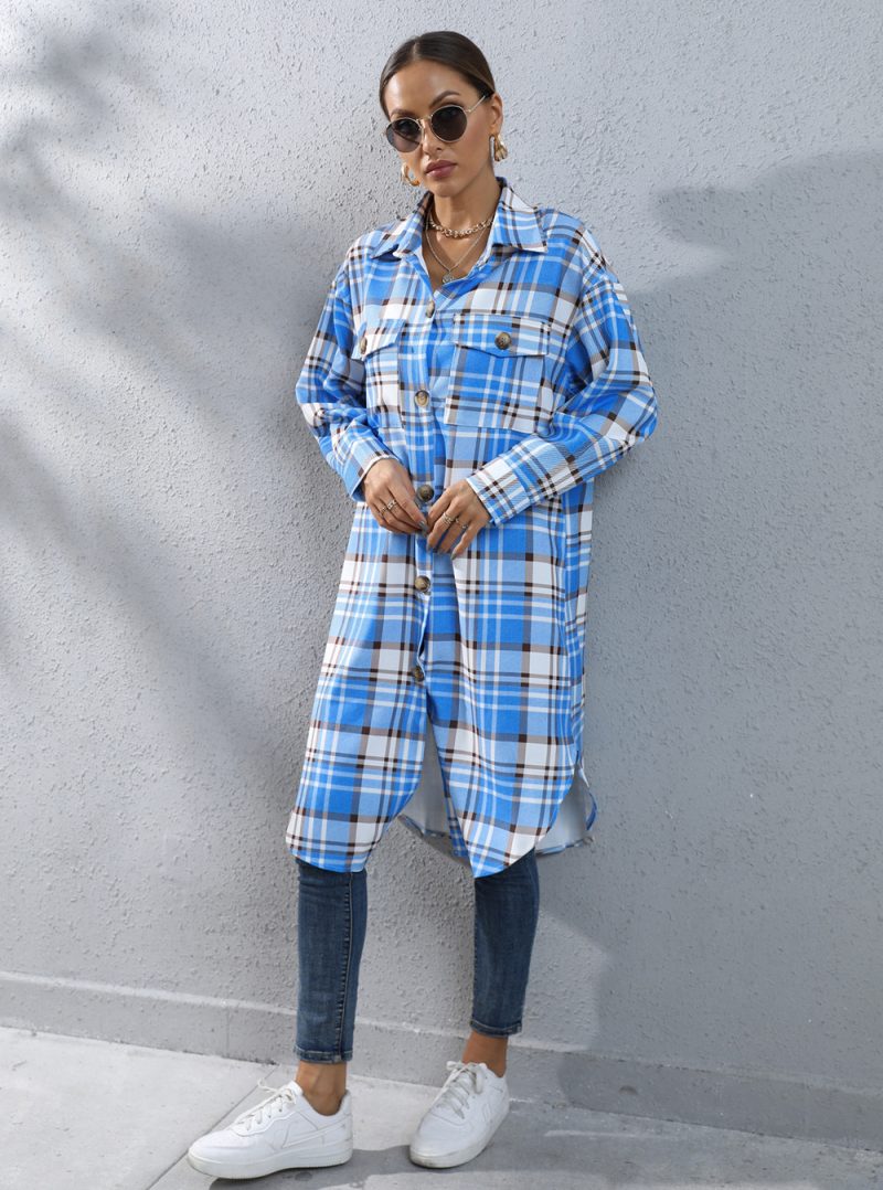 Women's Autumn Winter Plaid Single-Breasted Long Trench Coat - Image 4
