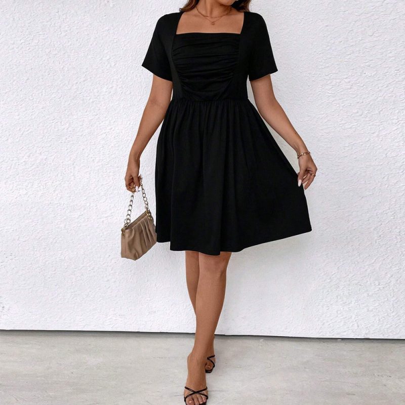 Plus Size Shein Spring/Summer Square Neck Cinched Short Sleeve Dress - Image 3