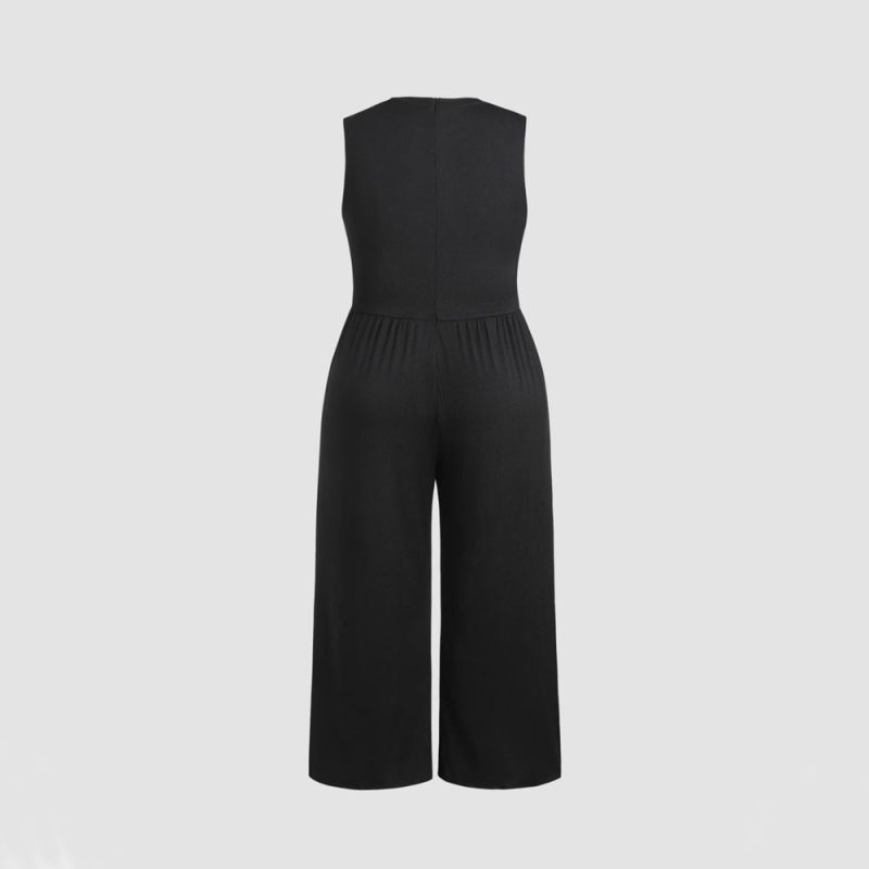 Plus Size Sleeveless Waist-Trimming Jumpsuit: Casual Solid Color, Slimming, All Matching - Image 2