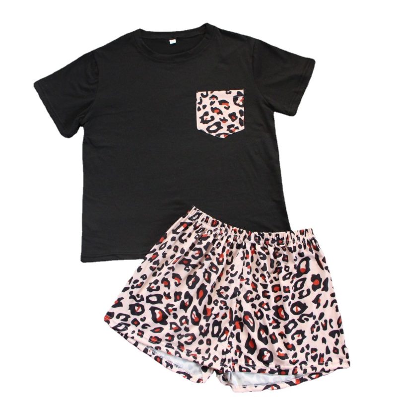 Patchwork Short Sleeve Shorts Pajamas: Women's Home Wear Suit - Image 5