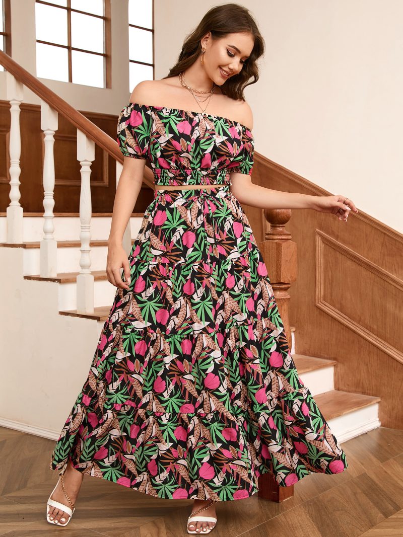Embrace Boho Chic with an Off-Shoulder Printed Top and Long Skirt Set - Image 4