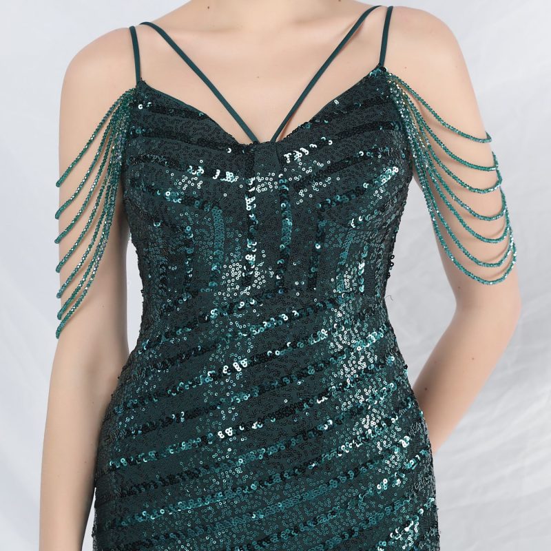 Crafted Beaded Strap Long Dress: Evening Attire - Image 5