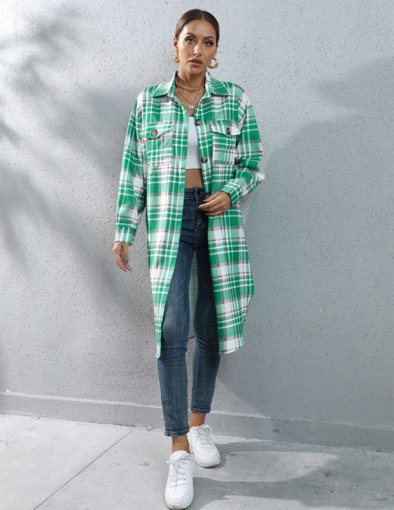 Women's Autumn Winter Plaid Single-Breasted Long Trench Coat - Image 7