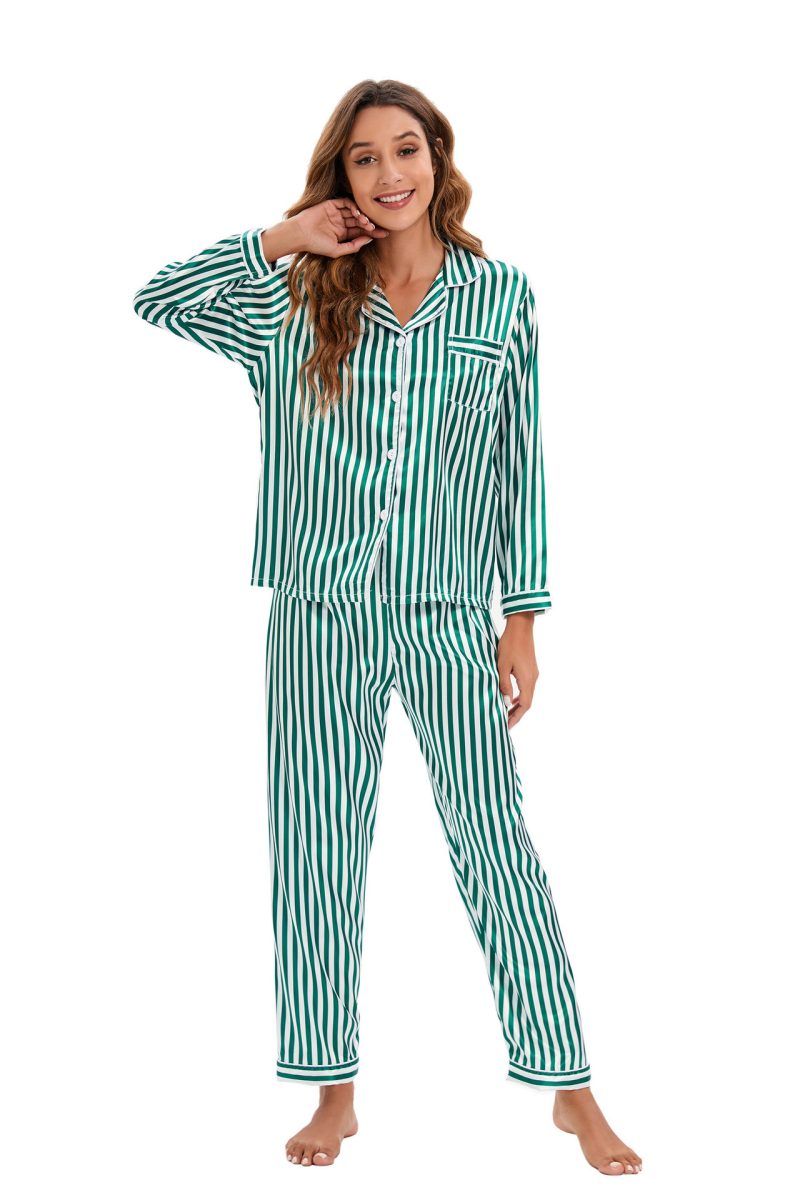 Long-Sleeved Trousers Satin Cardigan Pajama Suit: Women's Home Wear - Image 2