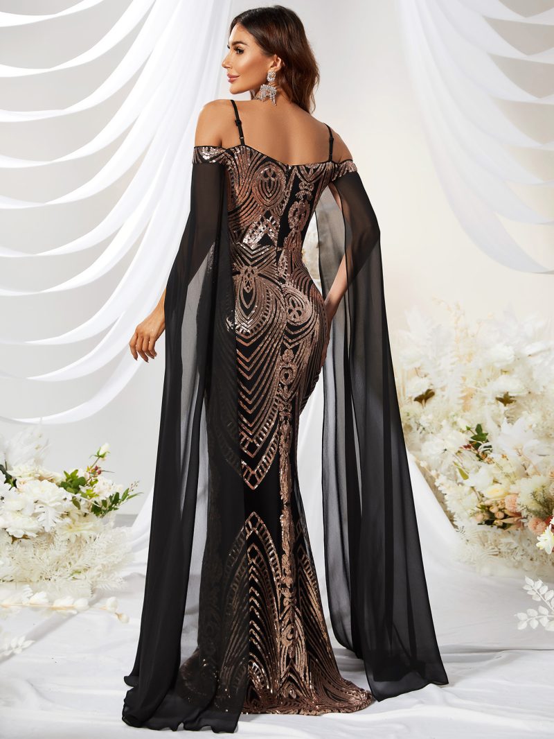 Waist Hip Wrapped Fishtail Evening Dress: Sequin Off-The-Shoulder - Image 2