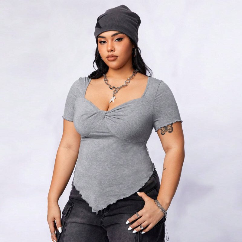Plus Size Square Collar Slim Tee - Image 3