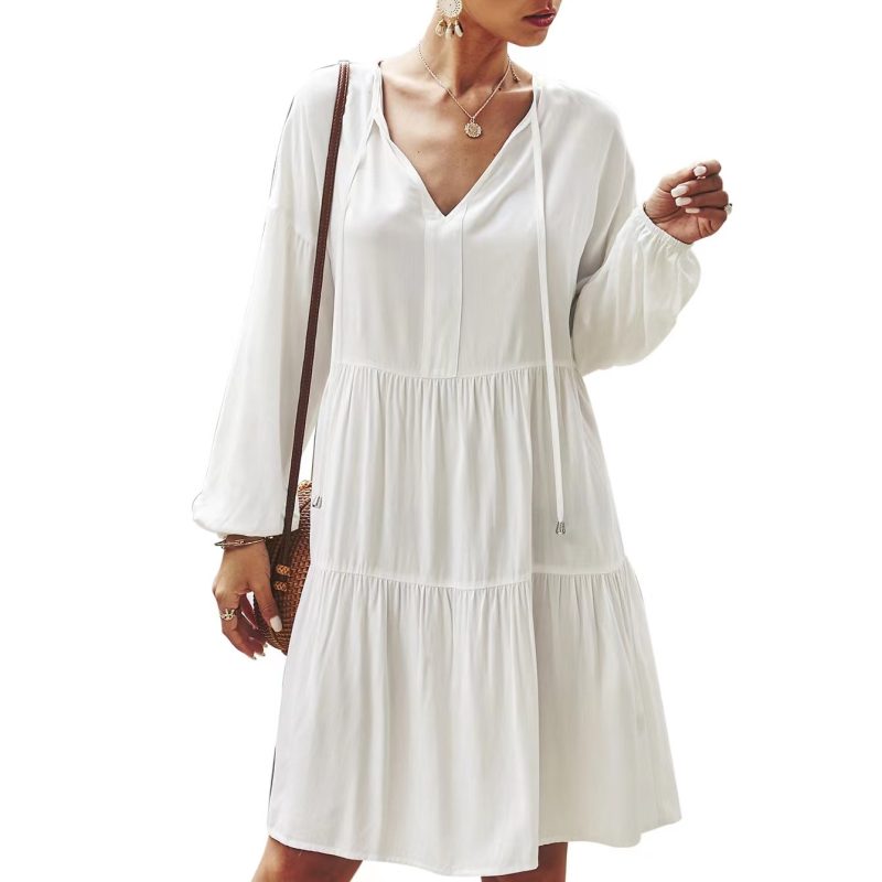 SolidStyle Mid-Length Dress: Women's V Neck - Image 4