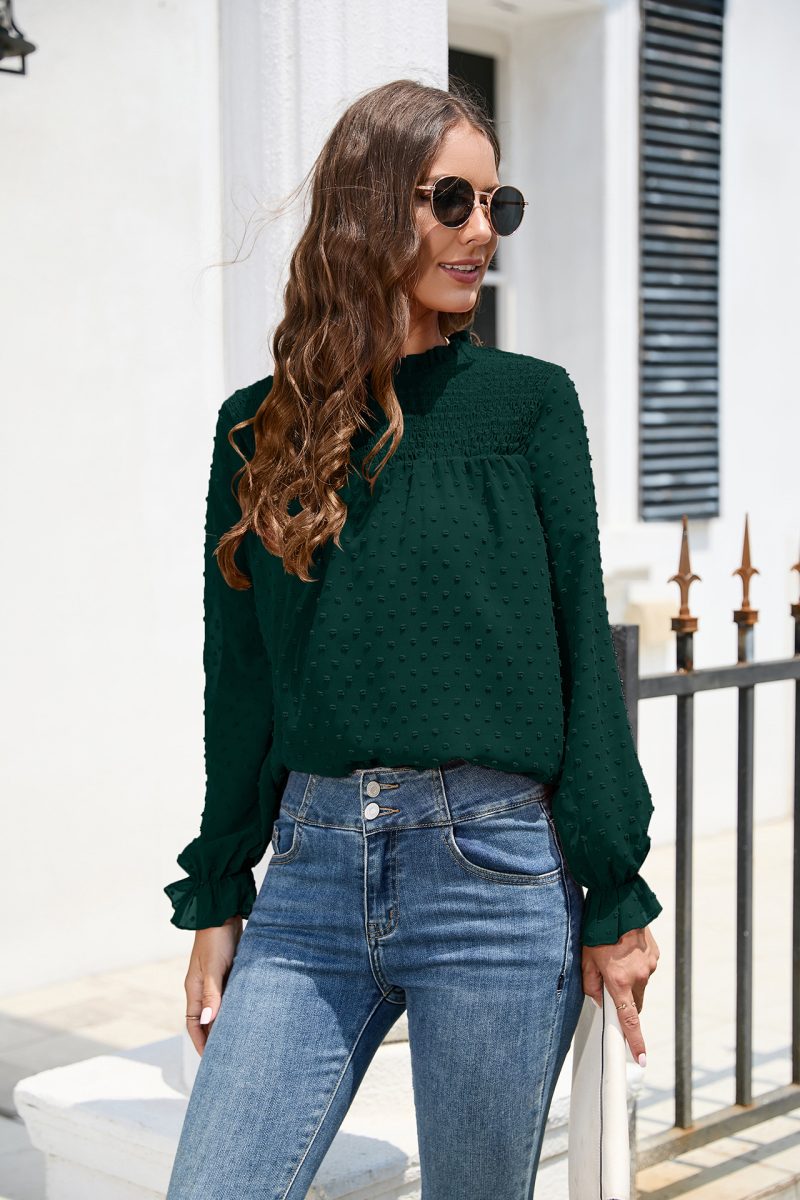 Women's Spring/Autumn Chiffon Shirt with Fur Ball Detail - Image 4