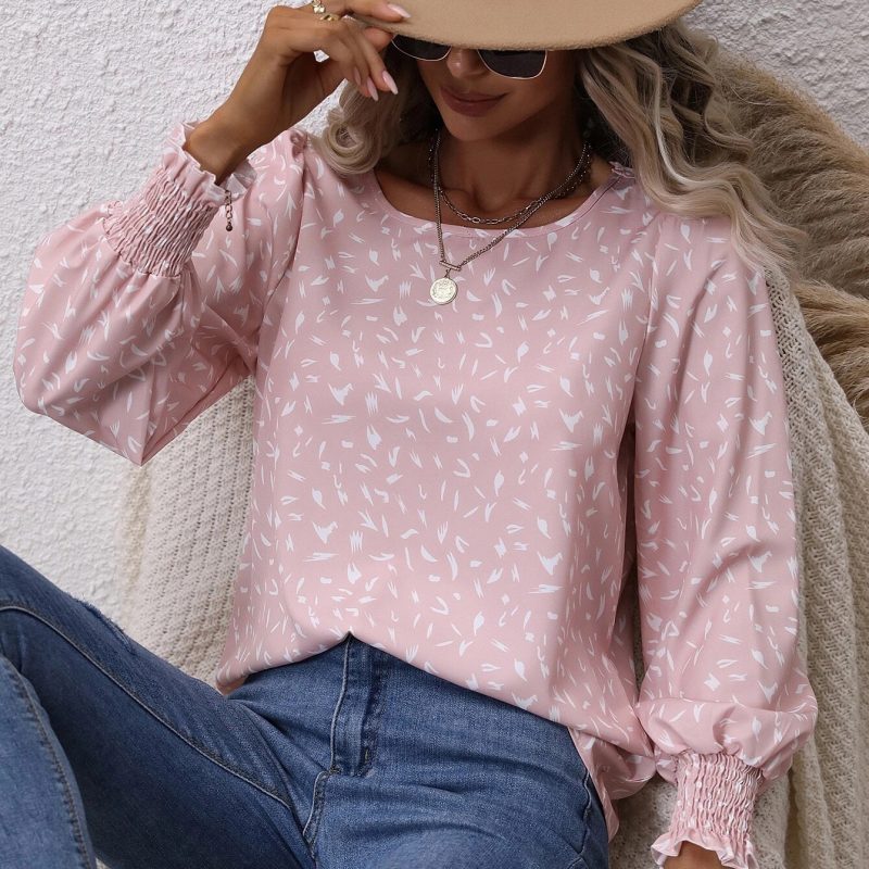 Leopard Print Chiffon Office Top: Women's Round Neck Shirt - Image 2