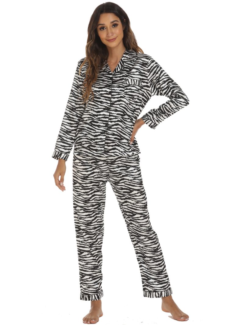 Satin Cardigan Long Sleeve Home Wear Pajamas Suit: Women's Autumn