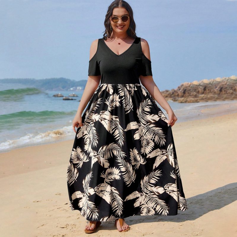 French Design Floral Print Dress: Plus Size, Off-The-Shoulder - Image 4