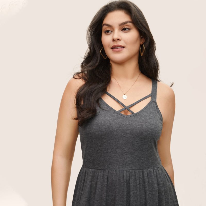 Plus Size Loose Casual Vacation Maxi Dress with Nipped Waist and Pocket Sling - Image 3
