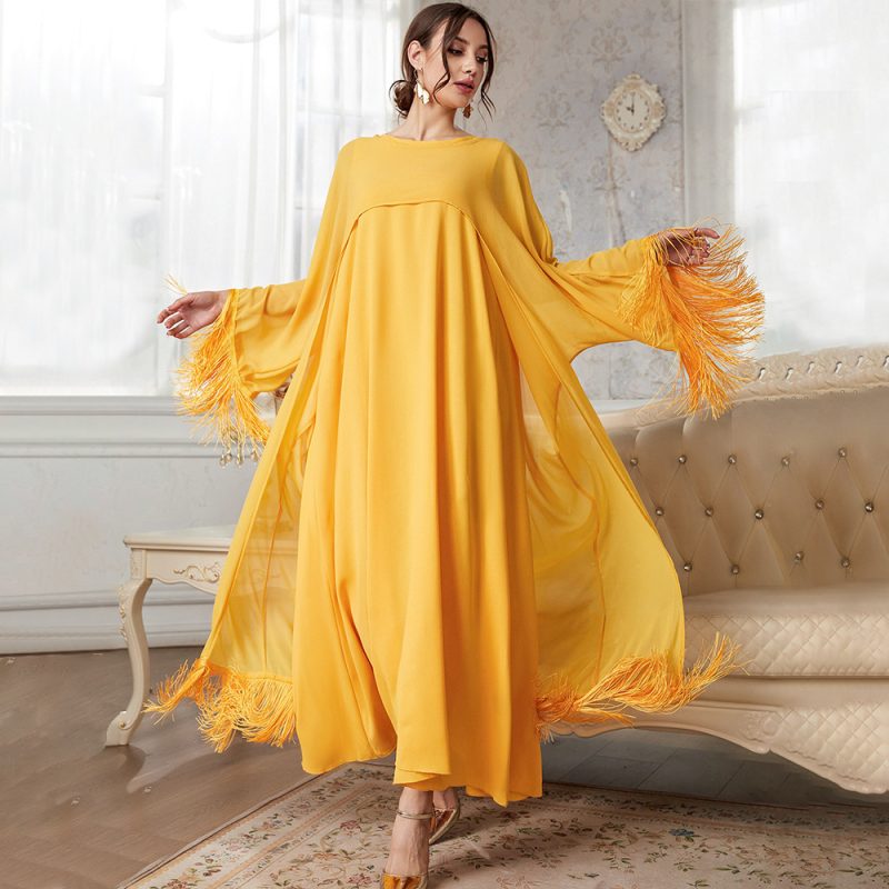 Arrival Tassel Long Blouse Mesh Dress Autumn Solid Color Suit