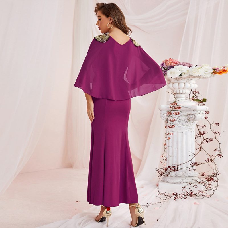 Autumn V-Neck Mesh Ruffle Dress - Image 4