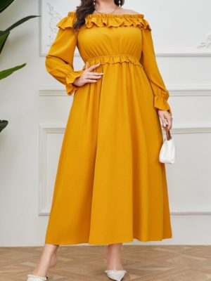 Stylish Elegance: Plus Size Off-Shoulder Maxi Dress for Office or Any Occasion – Perfect for Plus Size Women