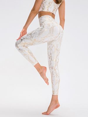 Snake Print Yoga Trousers: Women’s Brocade Brushed Tight Stretch Sports Pants