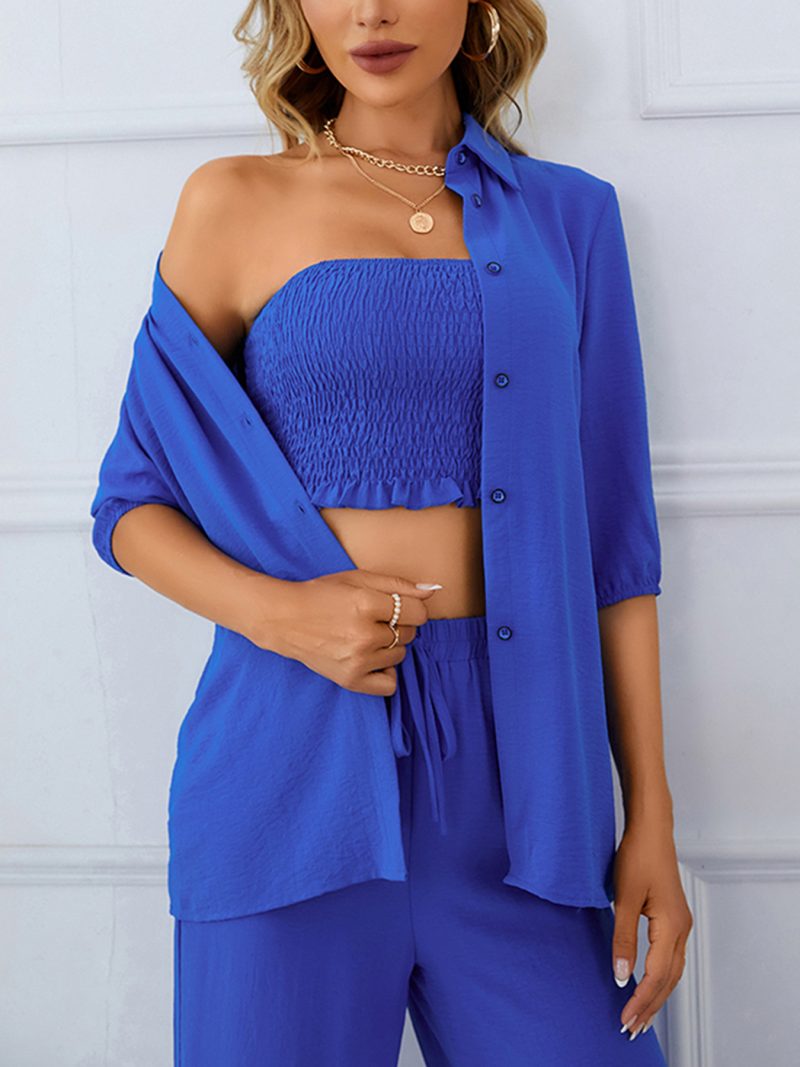 Get Coordinated with a High-Waisted Trousers, Vest, and Half-Sleeve Coat Three-Piece Set for Spring and Summer - Image 3