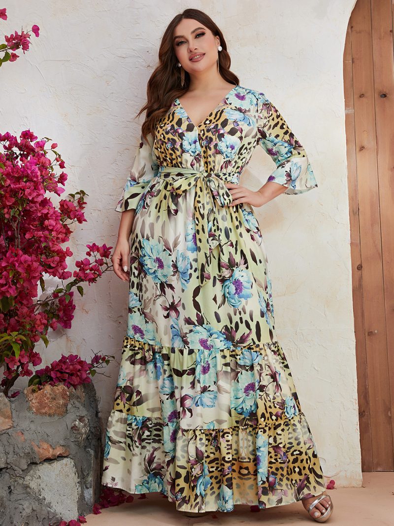 Plus Size Mid Sleeve Chiffon Printed Holiday Dress: Middle East Style - Image 3