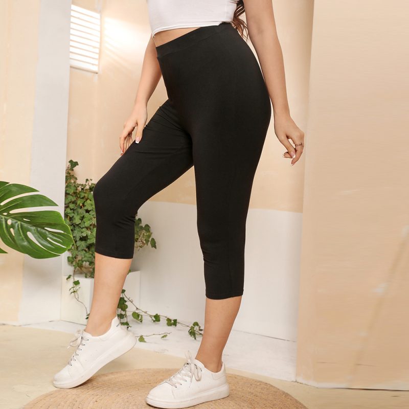 Plus Size Spring Solid Color Slim Fit Cropped Skinny Pants: Women's Slimming Base Wear" - Image 4