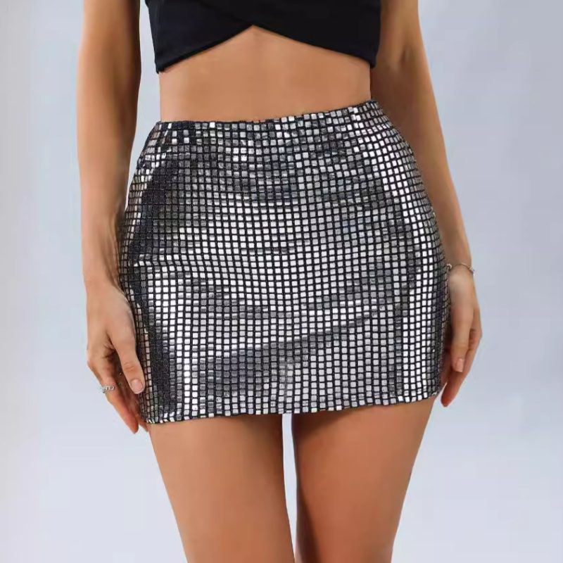 Summer Women's Sexy Square Sequined Short Sheath Skirt - Image 3