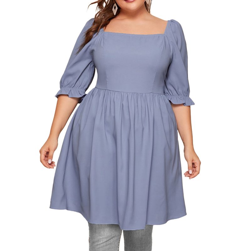 Pleated Bell Sleeve Dress: Fashionable Plus Size Option for Women - Image 5