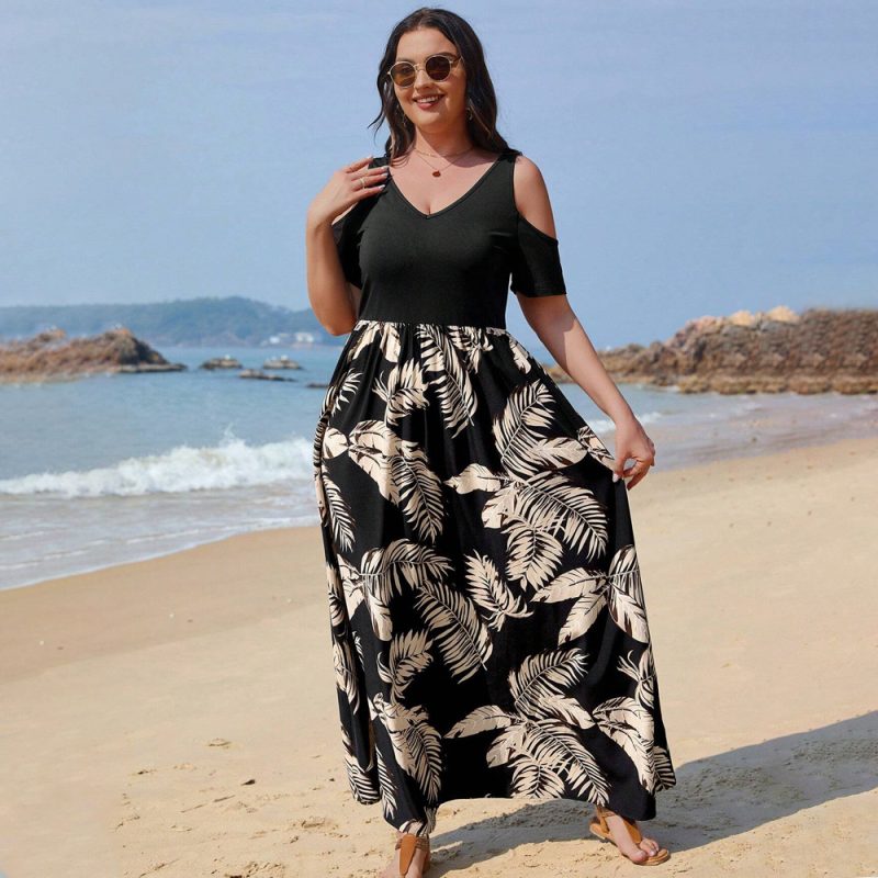 French Design Floral Print Dress: Plus Size, Off-The-Shoulder - Image 3